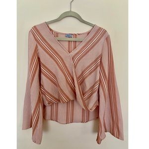 Surplice Striped Bell Sleeve Blouse